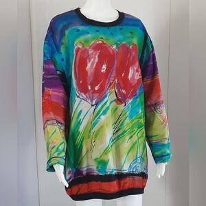 CAROLE LITTLE Sporty Silk Pull-Over Tulip Tunic Top Sz 8